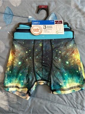 NWTS wonder nation Galaxy Print Boxer Briefs w/teal Waistband 3 pk Sz S 6/7